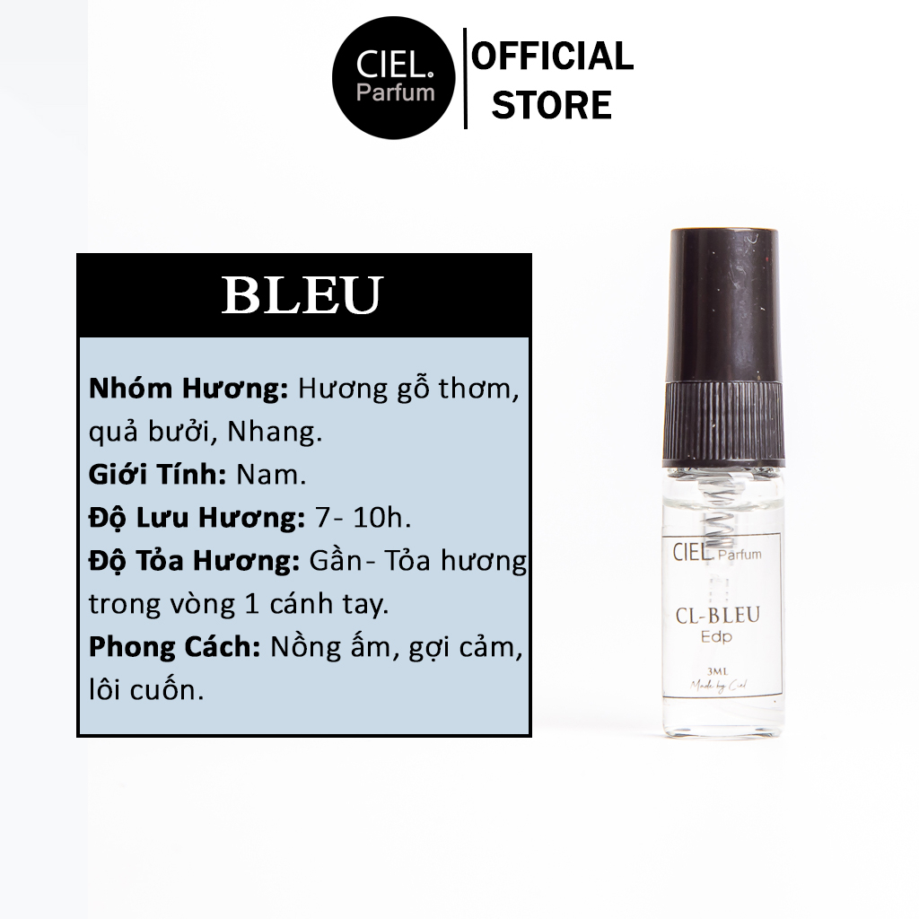 Nước hoa nam cao cấp CL BLEU Edp chính hãng CIEL Parfum 3ml phong cách mạnh mẽ quyến rũ, sang trọng lôi cuốn