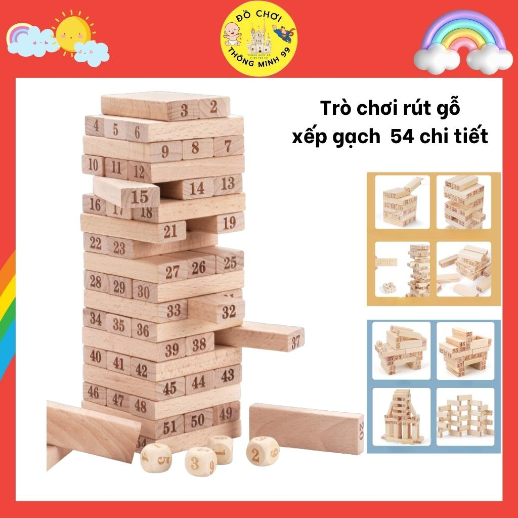 Đồ chơi rút gỗ số, màu, loại 54 thanh mini, trò chơi gia đình
