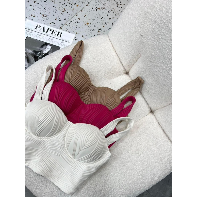 Áo Dây Xốp Vằn Cúp Mút Khuôn Ngực Croptop Khoen Tròn