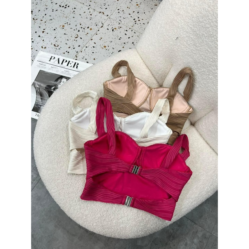 Áo Dây Xốp Vằn Cúp Mút Khuôn Ngực Croptop Khoen Tròn