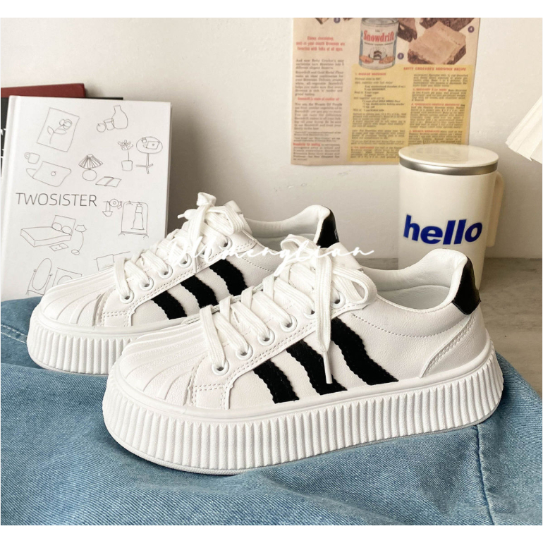 Giày sneaker thể thao 2023 nữ học sinh giá rẻ màu trắng xinh xắn độn đế nữ hottrend mùa đông