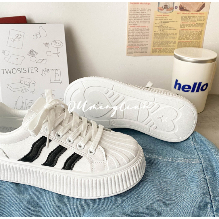 Giày sneaker thể thao 2023 nữ học sinh giá rẻ màu trắng xinh xắn độn đế nữ hottrend mùa đông