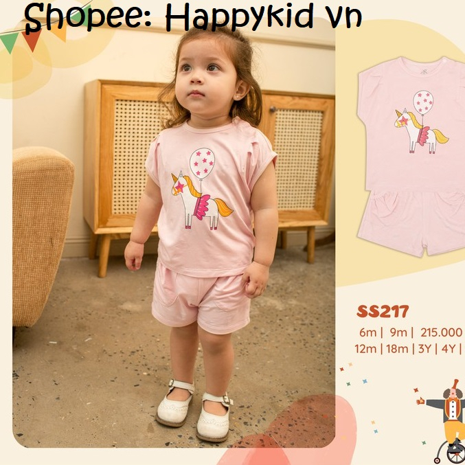 Bộ quần áo cộc tay mùa hè cho bé gái LA POMME kỳ lân SS217