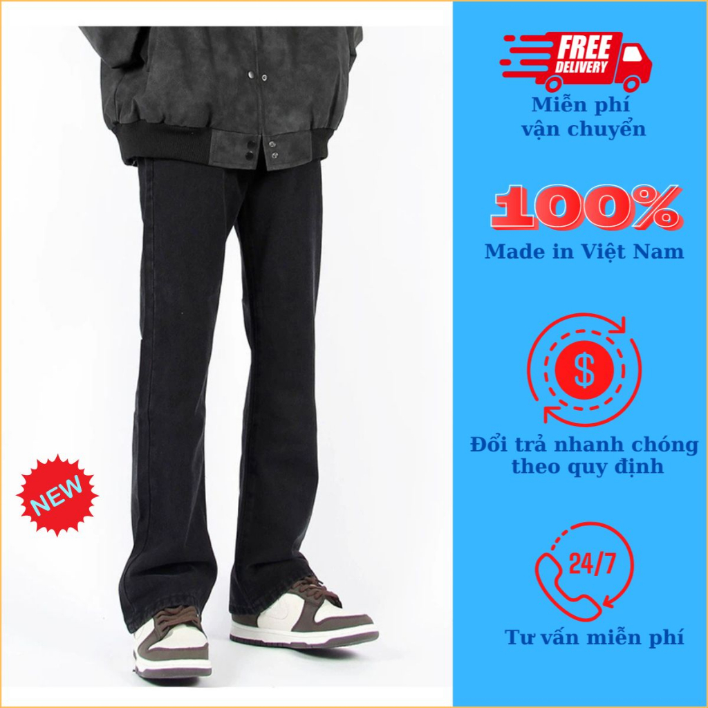Quần jean nam ống loe đen cá tính cực chất-VIRGO MAN-Quần bò nam kiểu Unisex trơn, rách gối hàng loại 1 chất lượng cao