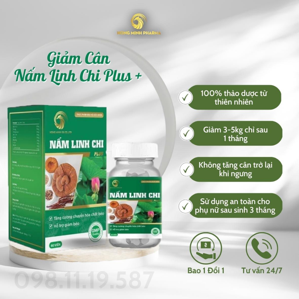 Viên Uống Giảm Cân Nấm Linh Chi Plus Hồng Minh Chính Hãng - Tháng Giảm 3-8Kg - Hỗ Trợ Giảm Mỡ Thừa Hiệu Quả