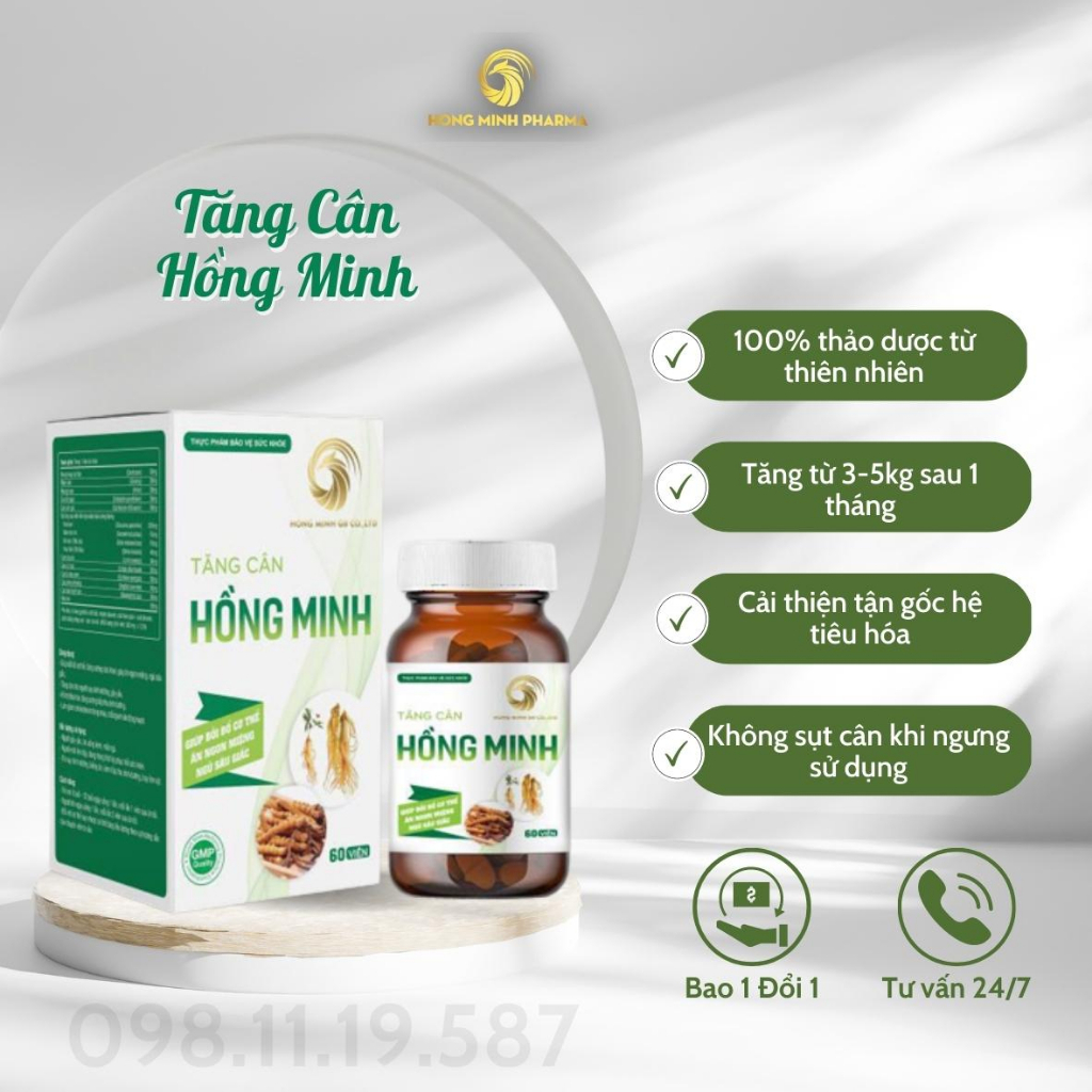 Viên Uống Tăng Cân Hồng Minh Chính Hãng - Tăng 3-7Kg Trong 1 Tháng - Bồi Bổ Cơ Thể Và Tăng Cường Sức Khỏe