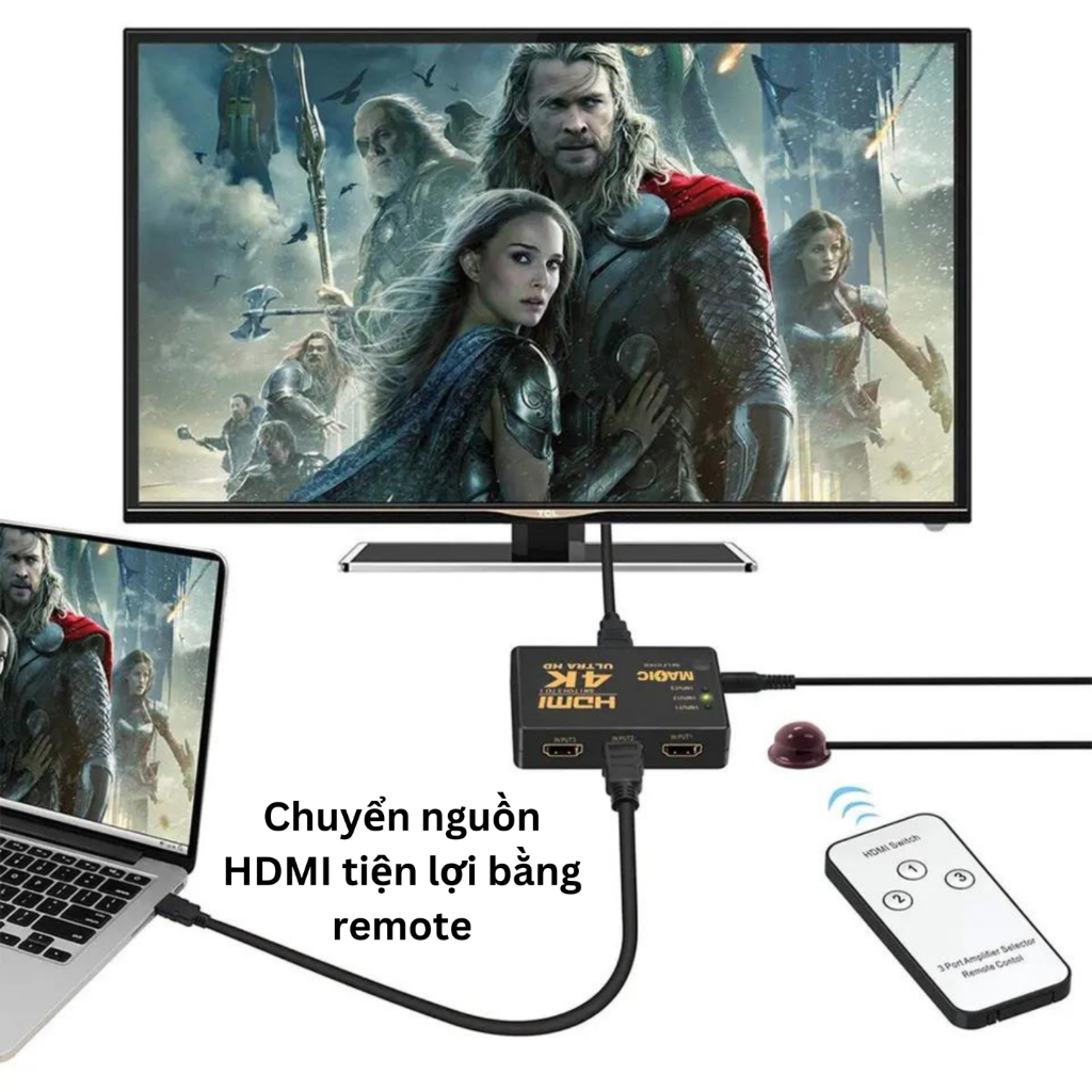Bộ Chia HDMI 3 Ngõ Vào 1 Ngõ Ra kèm remote tiện lợi hỗ trợ độ phân giải 4K Full HD Cho TV Máy Chiếu từ TiVi Box PS4 PS3