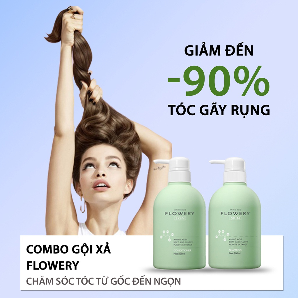 Combo dầu gội, dầu xả, sữa tắm nước hoa tinh chất muối biển Flowery 500ml Kiềm Dầu, Dưỡng Tóc Hương Nước Hoa