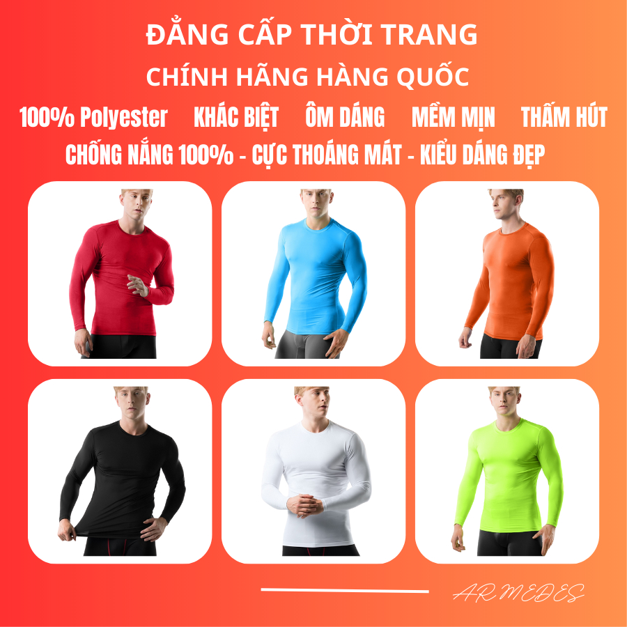 Áo Thun Tay Dài Cổ Tròn Thể Thao Nam Tập Gym 99% Polyester Siêu Thấm Hút & Mát Mịn Chính Hãng ARMEDES Hàn Quốc - AR 52