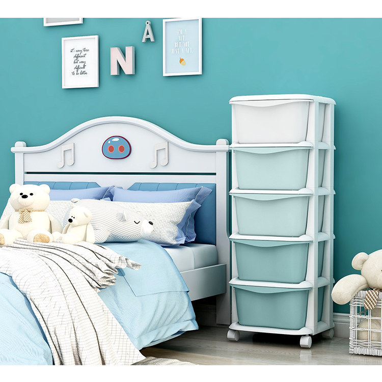 Tủ đa sắc 5 tầng có ngăn kéo rộng rãi đựng quần áo bỉm sữa có bánh xe di chuyển dễ thương gọn gàng dễ dàng lắp ráp