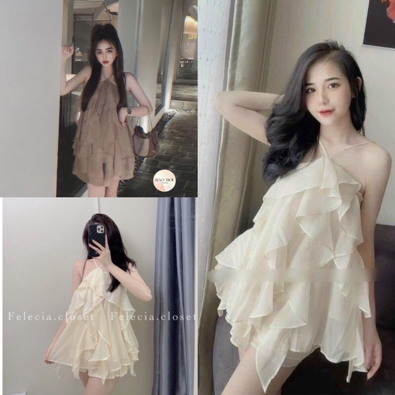 Set tơ tầng bèo cổ yếm siêu xinh