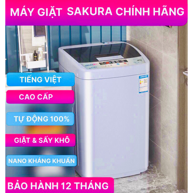 Máy giặt mini SAKURA( Bản cao cấp Tiếng Việt )Tự động 100%, giặt, vắt, sấy - Bảo Hành 12 tháng