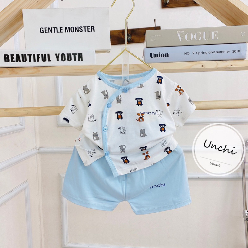 Bộ cộc sơ sinh cúc chéo vải petit mềm mát cho bé trai/ bé gái