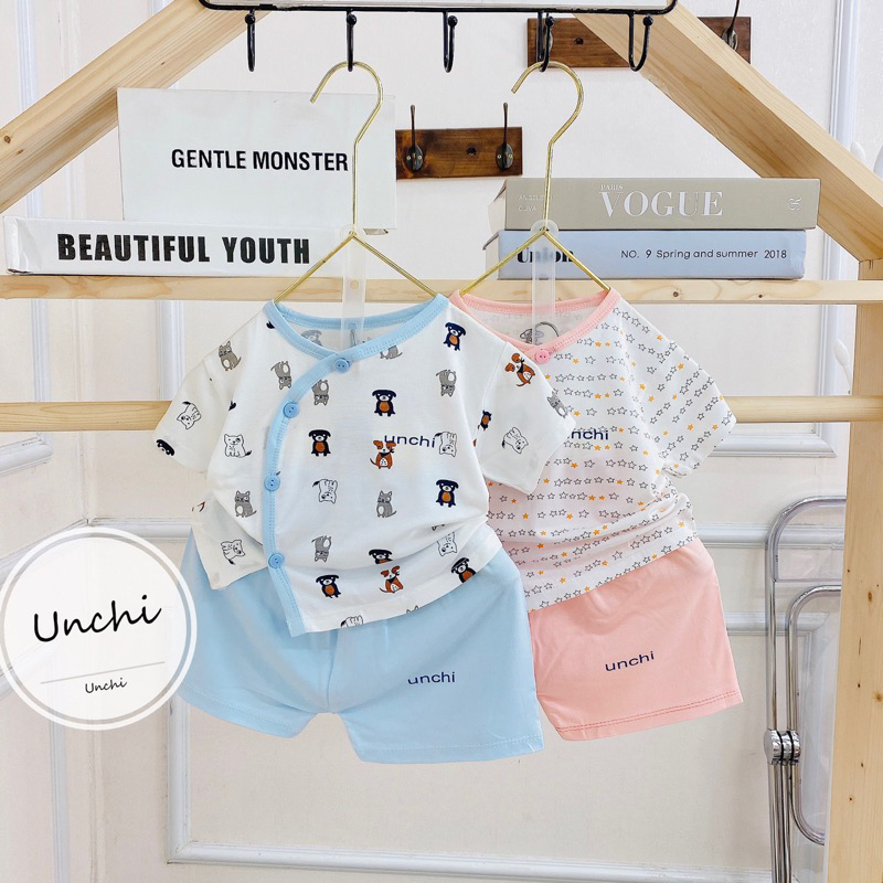 Bộ cộc sơ sinh cúc chéo vải petit mềm mát cho bé trai/ bé gái