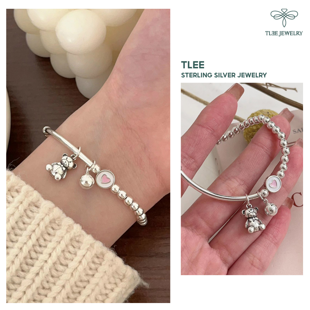 Lắc tay bạc nữ TLEE bi mix gấu chuông cute TleeJewelry LT0166