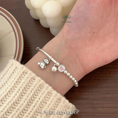 Lắc tay bạc nữ TLEE bi mix gấu chuông cute TLEE JEWELRY LT0166