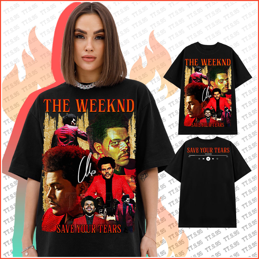 TT.S.95, Áo thun The Weeknd - Save Your Tears, Phong Cách Hiphop, Unisex, Oversize, Đen Cổ Tròn, 61TA