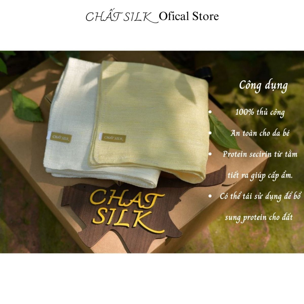 Khăn Mặt tơ tằm 2 lớp màu vàng làm sạch da CỔ CHẤT SILK cao cấp 30x30 100% tự nhiên dành cho da nhạy cảm, trẻ sơ sinh