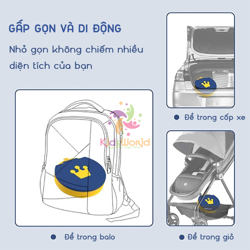 Bô vệ sinh gấp gọn kiêm ghế ngồi cho bé KidAndMom chịu lực 50kg nhựa PP an toàn cho bé 0-6t tặng kèm túi đi vệ sinh