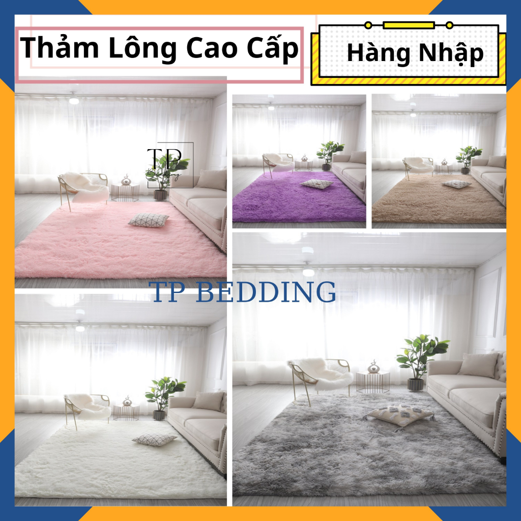 Thảm lông trải sàn hàng nhập, thảm lông trải sàn phòng ngủ 1 màu đầy đủ kích thước