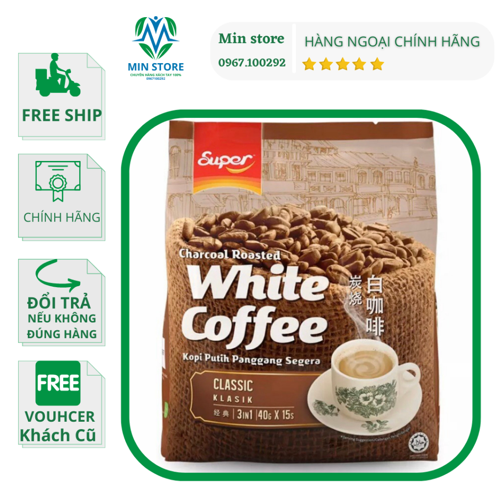 Cà Phê Trắng Malaysia Super White Coffee 3 in 1 Classic Truyền Thống