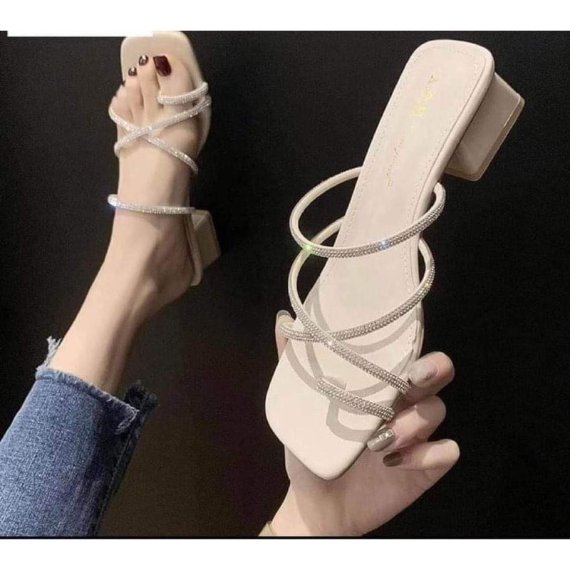 Giày nữ gót 4cm 3 dây chéo xoàn bigsize 35-45 hình chụp thật