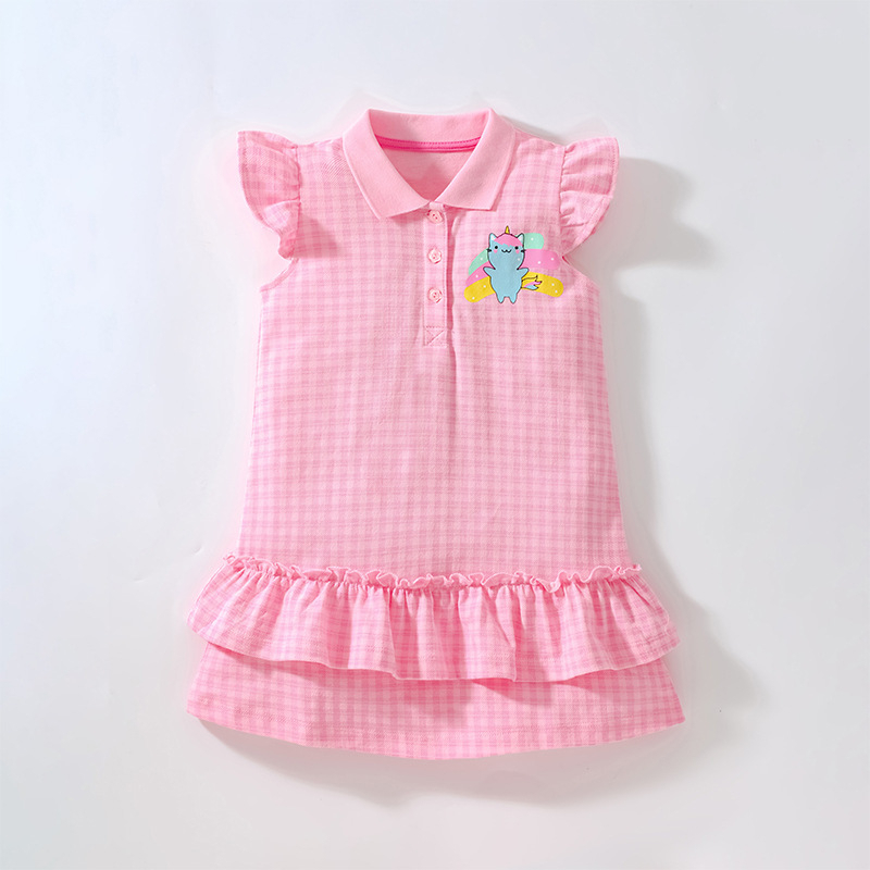 Váy polo Little Maven bé gái hồng caro