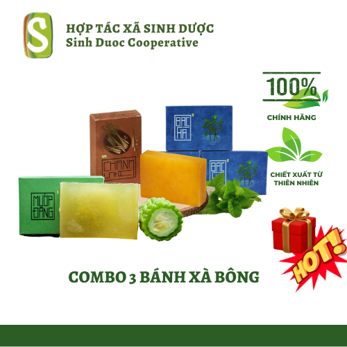 Combo 3 Bánh Xà Bông Mướp Đắng, Sả chanh, Bạc Hà, Xà Bông Sinh Dược, Xà Phòng Sinh Dược,HTX Sinh Dược -SD48