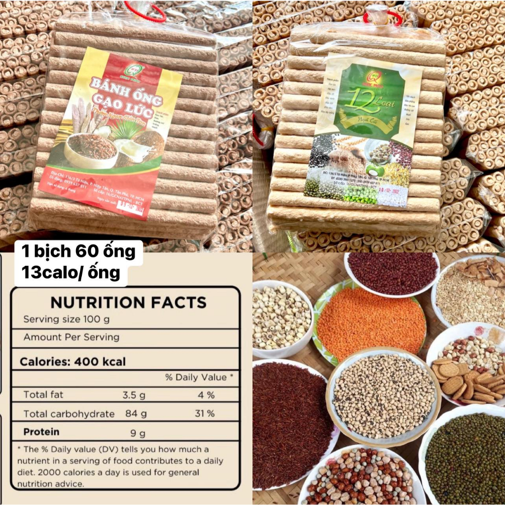 Bánh ống gạo lứt ngũ cốc 12 loại hạt đậu thực dưỡng ăn kiêng Ngọc Phát gói 200gr