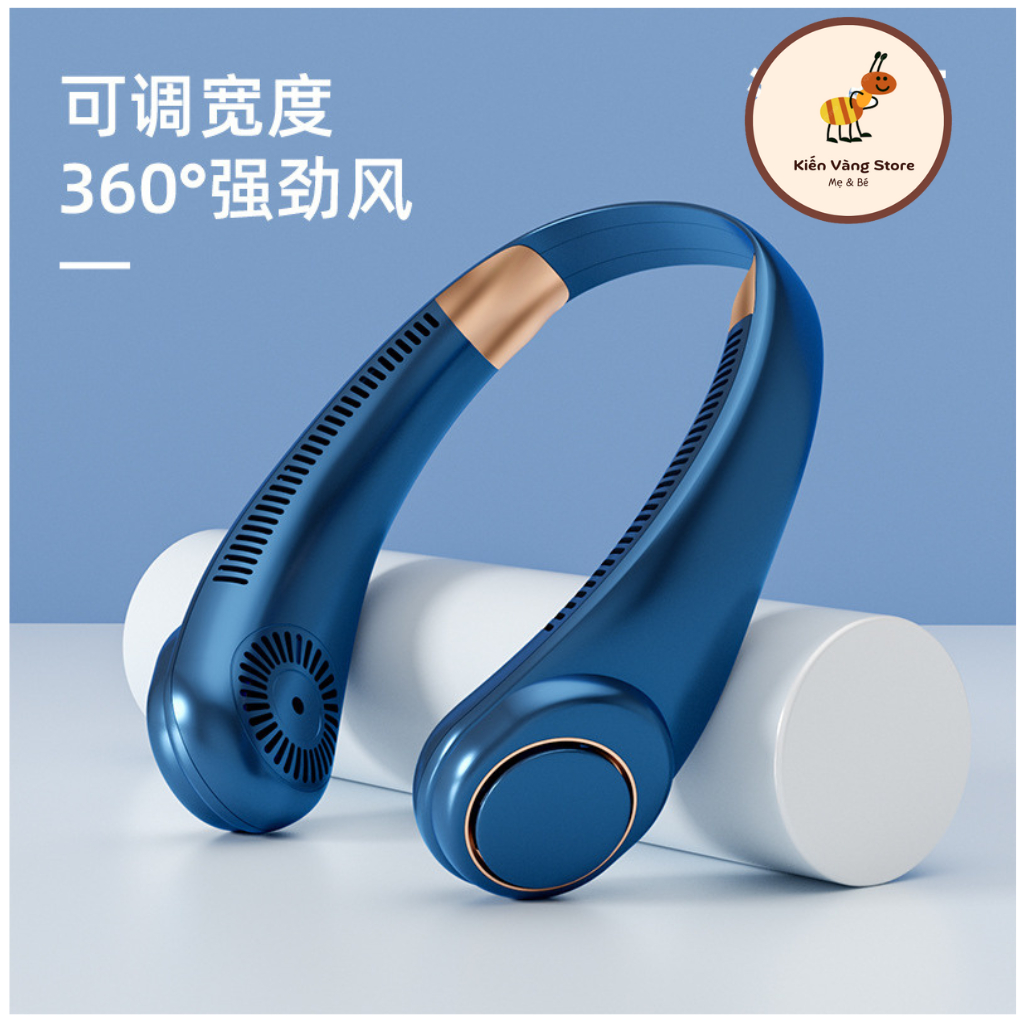 Quạt mini đeo cổ sạc USB với 3 tốc độ, thiết kế không cánh, hoạt động rảnh tay tiện dụng, pin siêu lâu