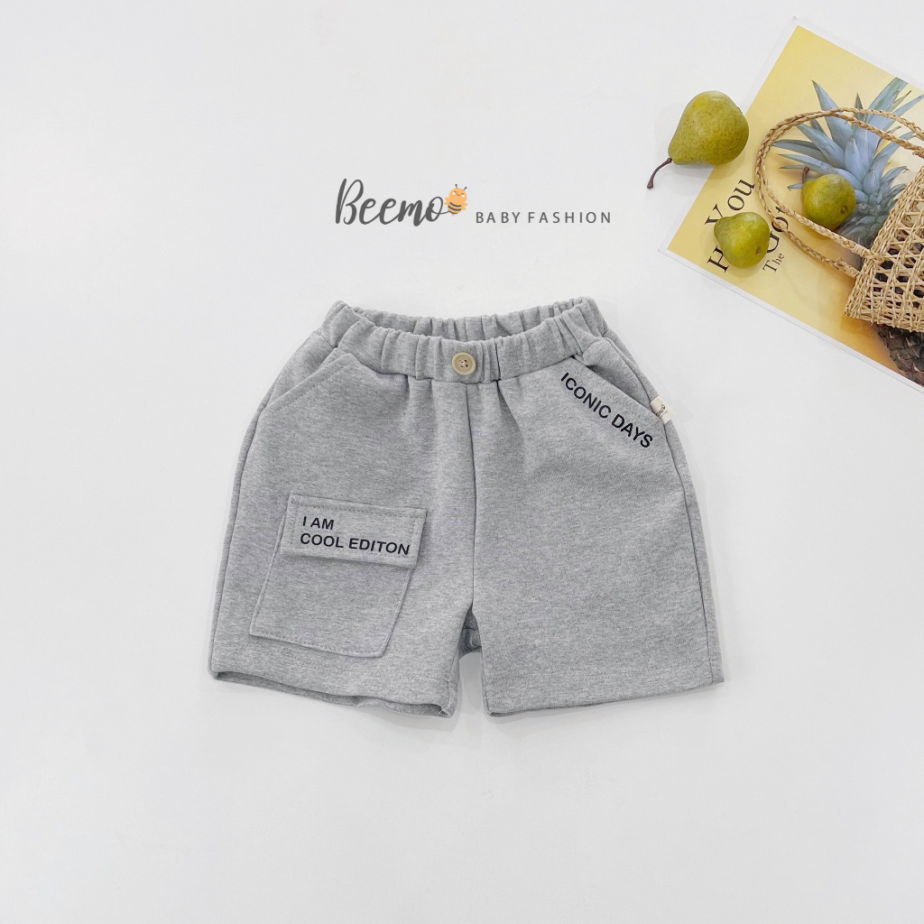 Quần đùi Beemo phối chữ túi cạp chun mặc hè, chất liệu cotton mát, mịn, thấm hút mồ hôi tốt cho bé từ 1 - 7 tuổi 23068Q