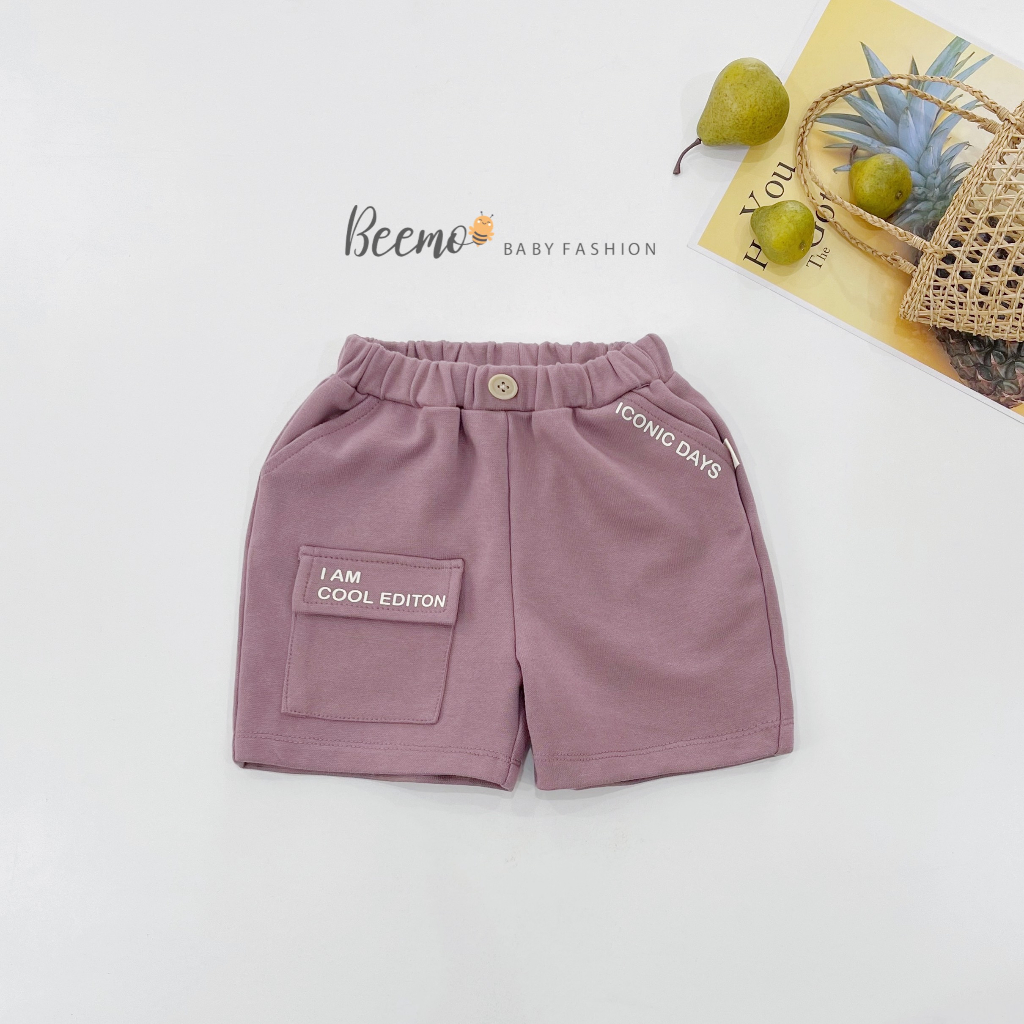 Quần đùi Beemo phối chữ túi cạp chun mặc hè, chất liệu cotton mát, mịn, thấm hút mồ hôi tốt cho bé từ 1 - 7 tuổi 23068Q