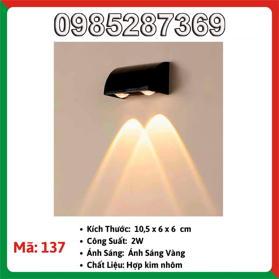 Đèn LED gắn tường hắt tường hình khối chữ nhật hắt 2 đầu hiện đại trang trí ngoài trời Decor Hợp Kim Tĩnh Điện Mã 137