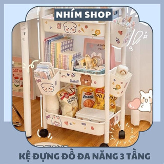Kệ đựng đồ đa năng 3 tầng ngộ nghĩnh tặng kèm sticker trang trí khay đựng đồ nhiều ngăn chắc chắn có bánh xe 360