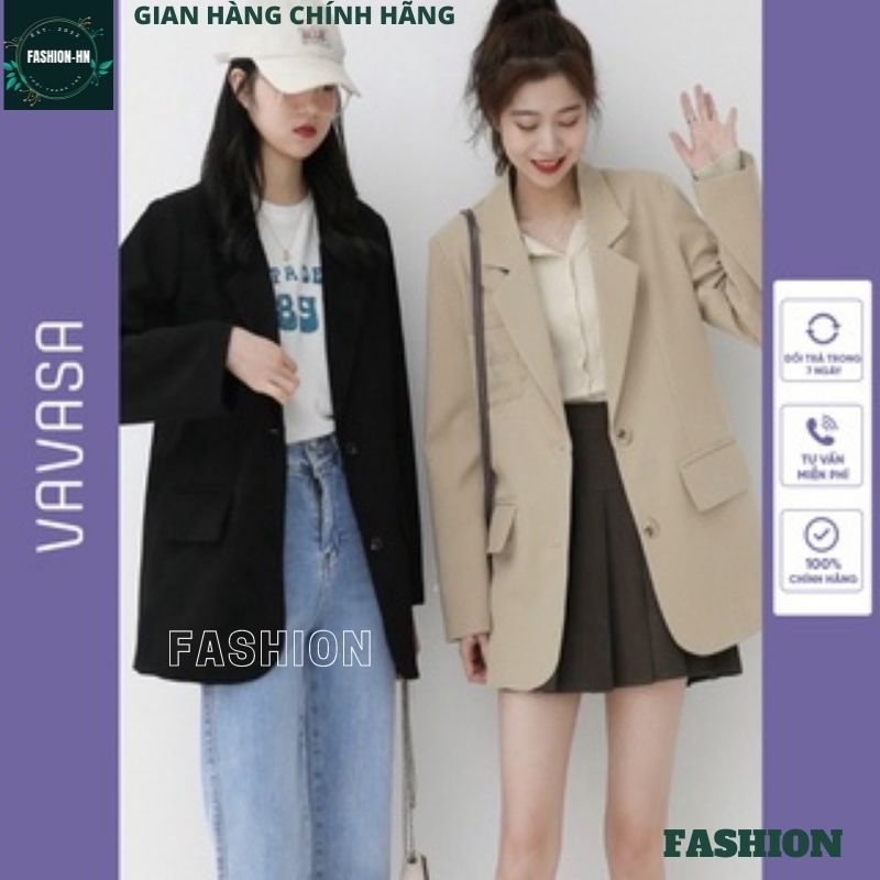 Áo blazer nữ tay dài 1 lớp - Áo vest khoác ngoài 2 màu đen be đơn giản basic phong cách hàn quốc trẻ trung - FASHION
