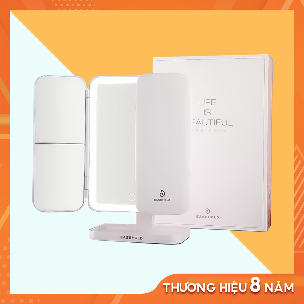 Gương Trang Điểm Easehold Rose For You, Gương 360 Độ Có Đèn Led, 2 Cánh, Gương Cao Cấp