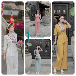 Đồ lam đi chùa nữ sét lam la hán chất tuyết nhung in 3D sét đồ bộ lam sét đồ chùa xinh xắn