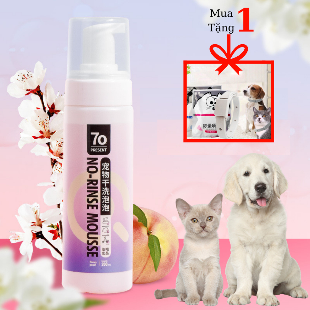 Bọt tắm khô cho chó mèo hoa anh đào an toàn giúp dưỡng lông, sạch da 200ml 70 Preset - Yeupet