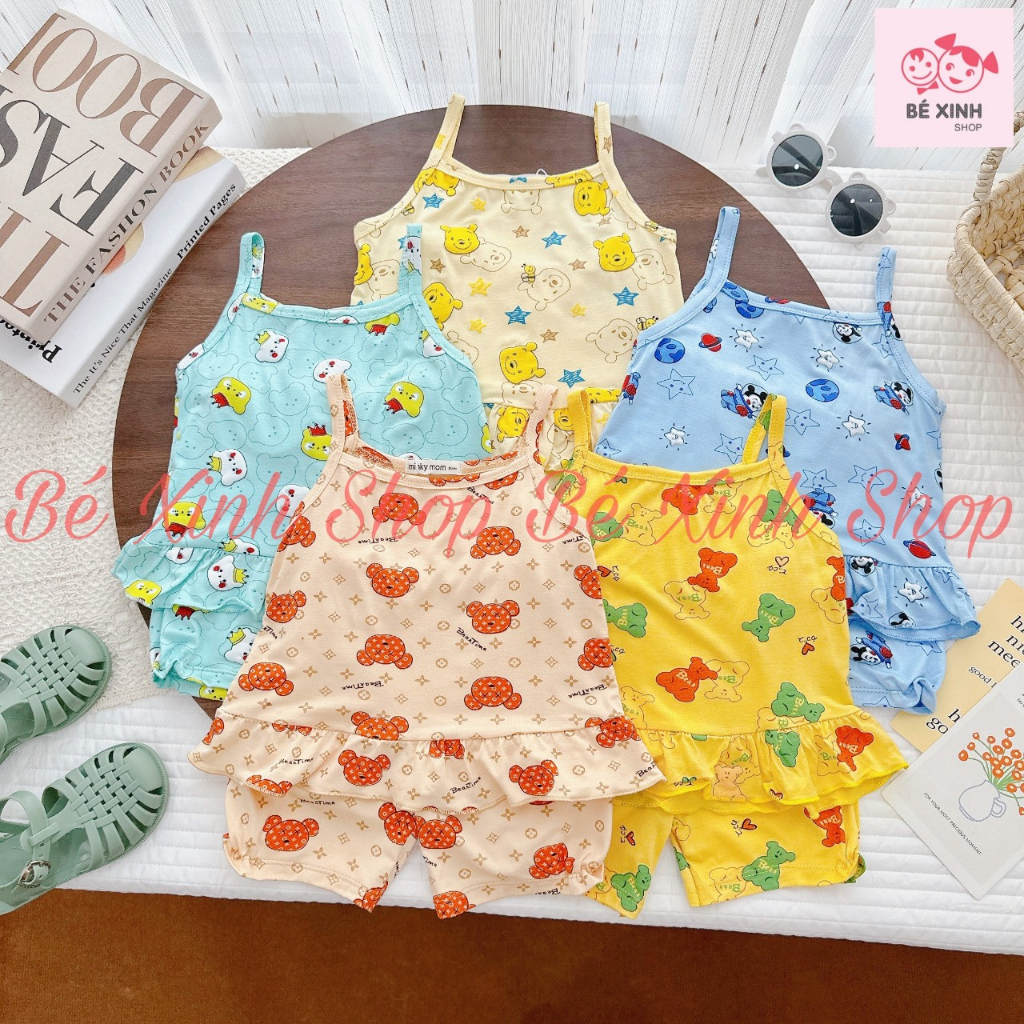 Bộ Quần Áo 2 Dây Mùa Hè Cho Bé Gái Minky Mom  Set Đồ Bộ Mặc Nhà Thun Lạnh Hai Dây Cho Bé Gái 2 DÂY IN