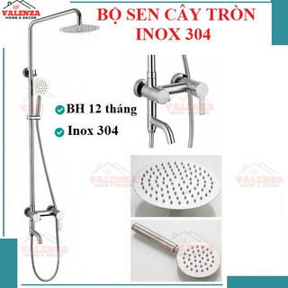 Bộ sen cây tắm Tròn inox 304 Valenza cao cấp vòi sen tăng áp-Nước chảy mạnh