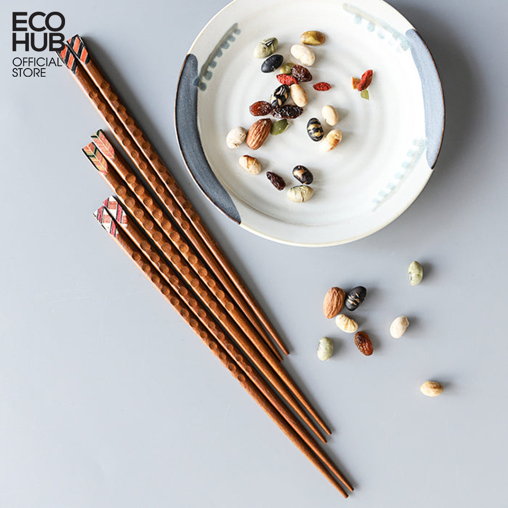 Đũa gỗ ma thuật chạm khắc thủ công ECOHUB bằng gỗ tự nhiên (Wooden Chopsticks) E00320