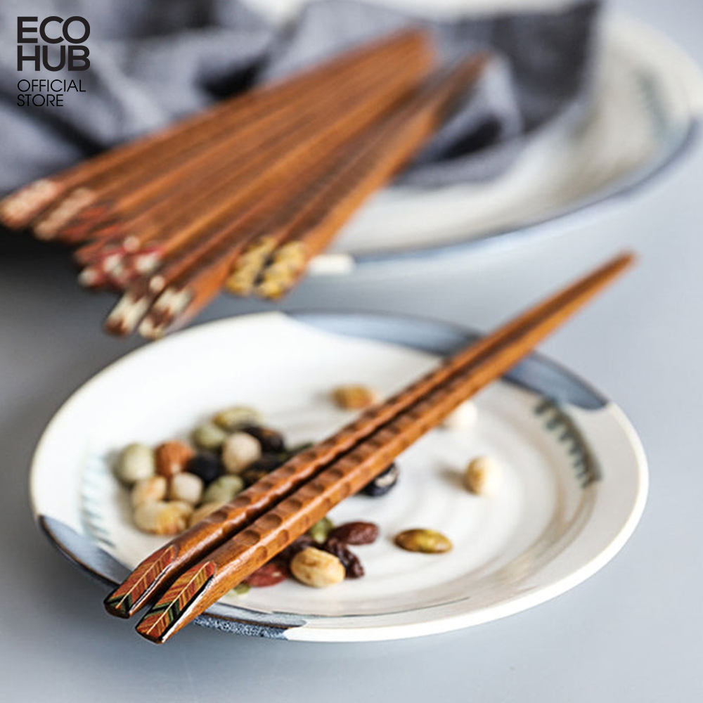 Đũa gỗ ma thuật chạm khắc thủ công ECOHUB bằng gỗ tự nhiên (Wooden Chopsticks) E00320