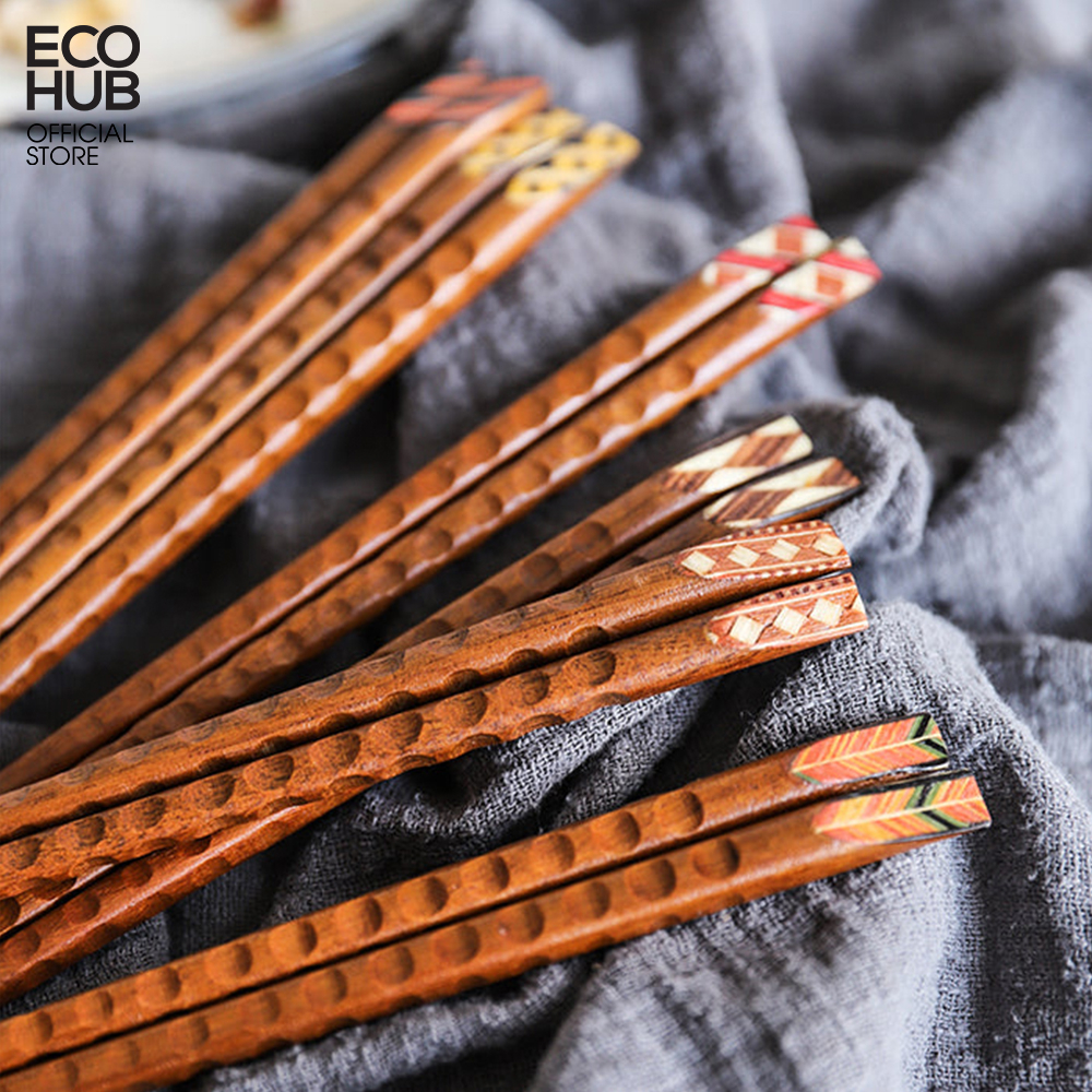 Đũa gỗ ma thuật chạm khắc thủ công ECOHUB bằng gỗ tự nhiên (Wooden Chopsticks) E00320