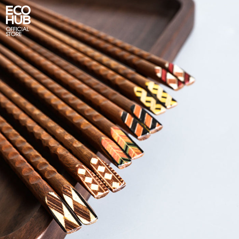 Đũa gỗ ma thuật chạm khắc thủ công ECOHUB bằng gỗ tự nhiên (Wooden Chopsticks) E00320