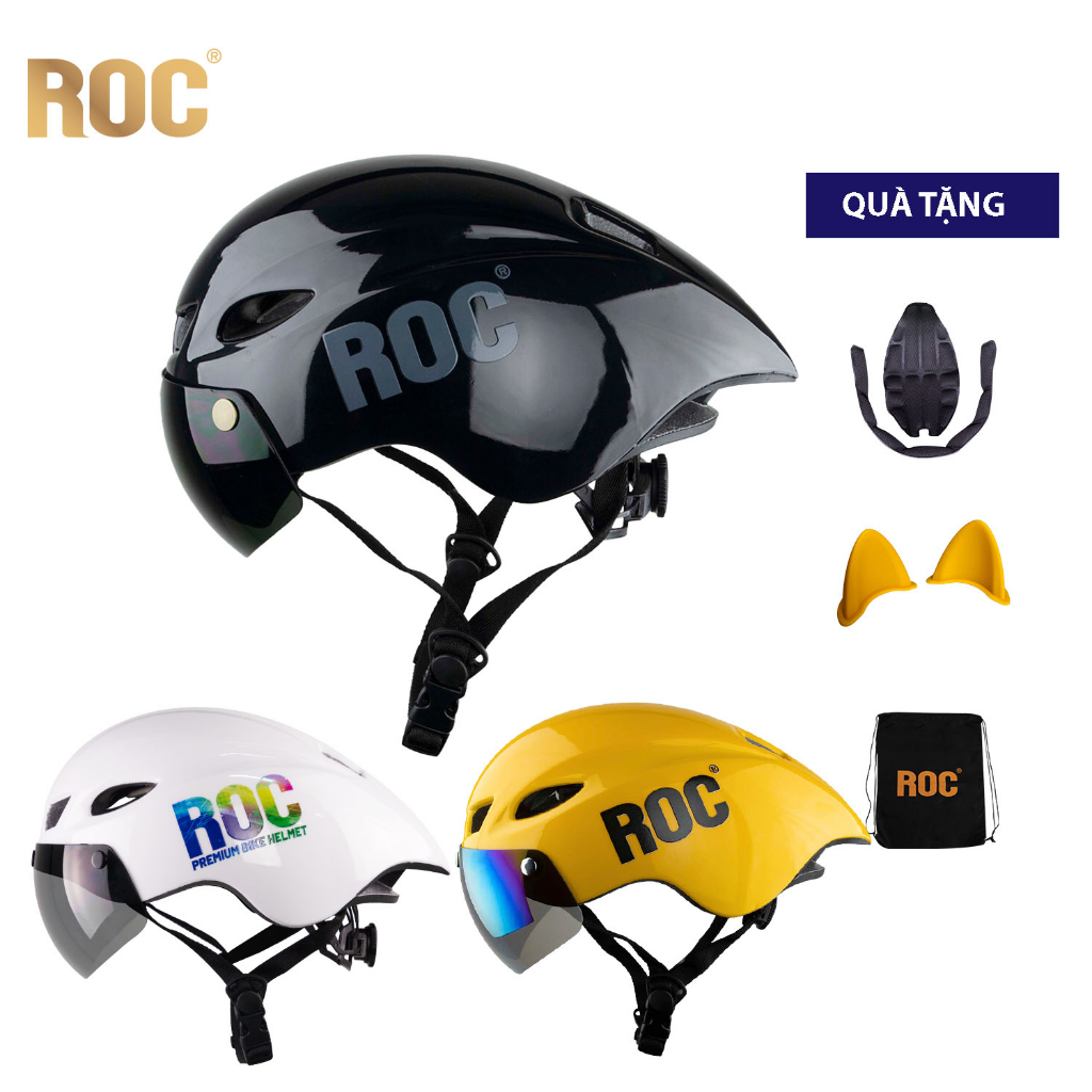 Mũ bảo hiểm nửa đầu Roc R16 có kính hít nam châm, tặng tai mèo và bộ lót dự phòng