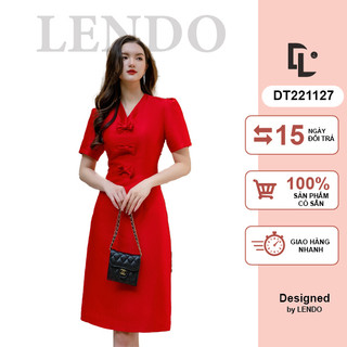 Đầm Tiệc Đỏ Phối 3 Nơ, Váy Công Sở Cổ Chữ V LENDO  DT221127