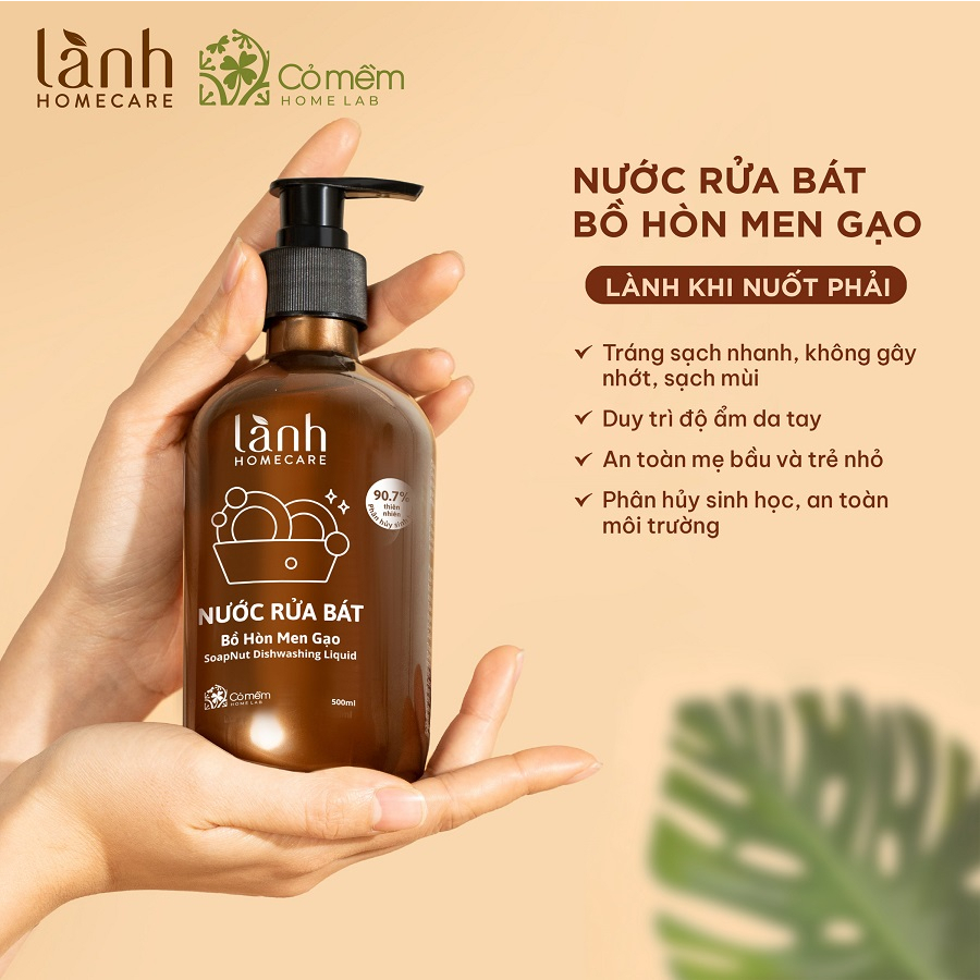 Combo Rửa bát chén 500ml và Xịt lau bàn Bồ hòn Men gạo 500ml LÀNH Homecare