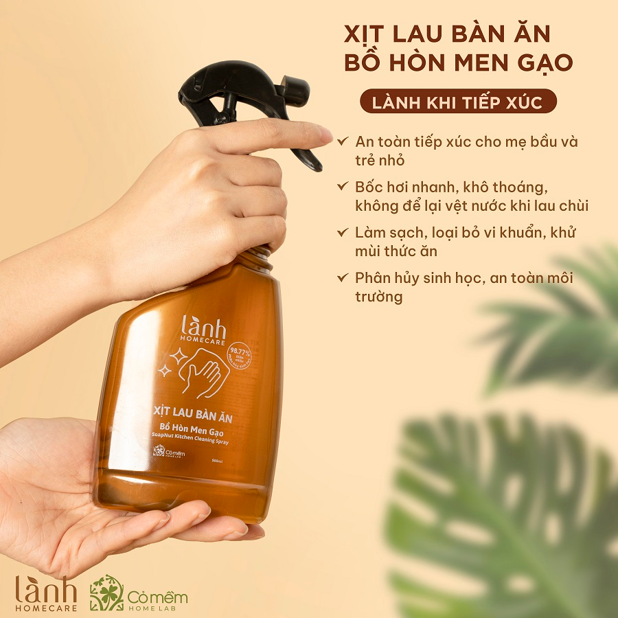 Combo Rửa bát chén 500ml và Xịt lau bàn Bồ hòn Men gạo 500ml LÀNH Homecare
