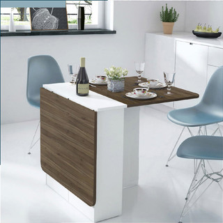 Bàn ăn gỗ gấp gọn thông minh có kệ để đồ và bánh xe di chuyển 360 decor màu Óc chó lắp sẵn IGA - BATM5.61