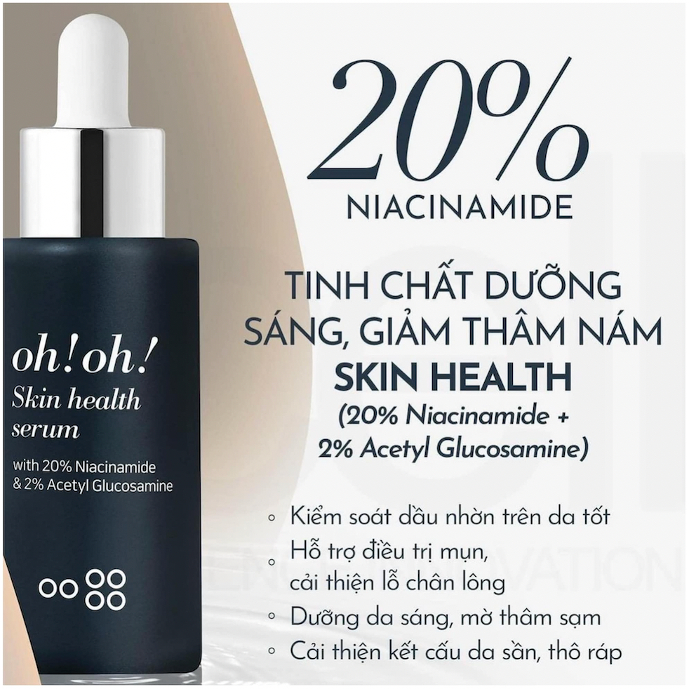Serum Oh! Oh! Niacinamide 20% dưỡng sáng da, thu nhỏ lỗ chân lông Ohoh Skin Health 10 ml